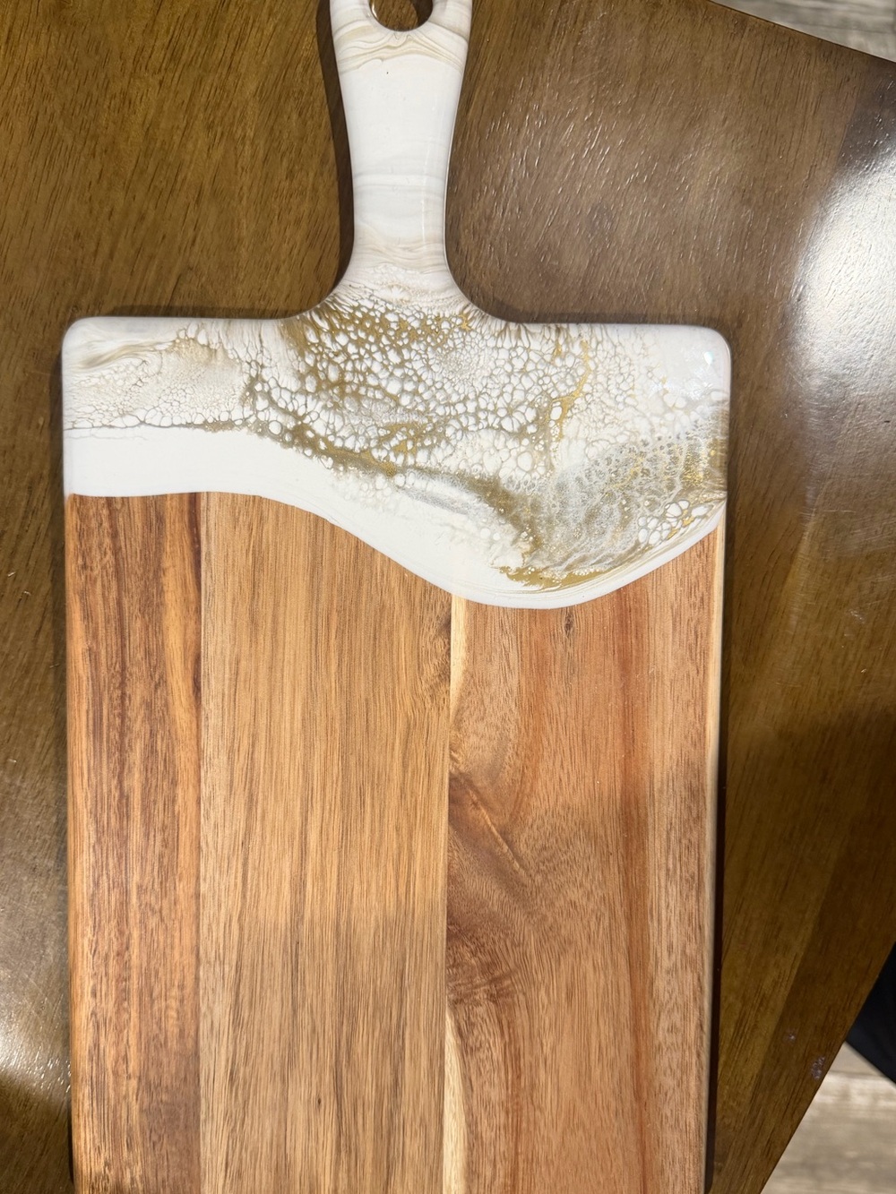 Acacia Wood Serving Board with White and Gold Resin Accent